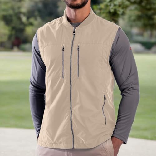 SCOTTeVEST 101 Travel Vest for Men - 9 Hidden Pockets - Breathable Water Repellent Vest for Travel, Hiking, Golfing, and More, Khaki, Large