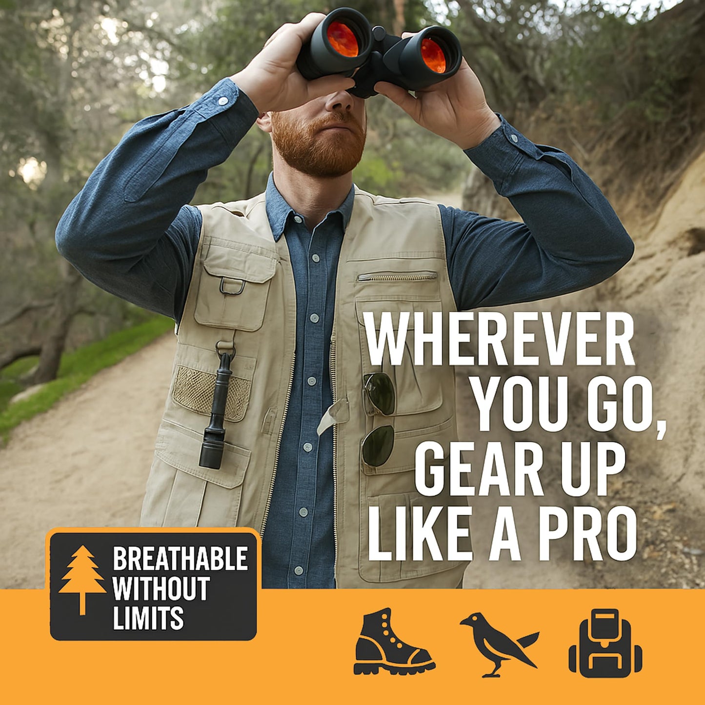 HUMVEE HMV-VS-K-S Small Cotton Safari Vest with Extra Pockets, Khaki