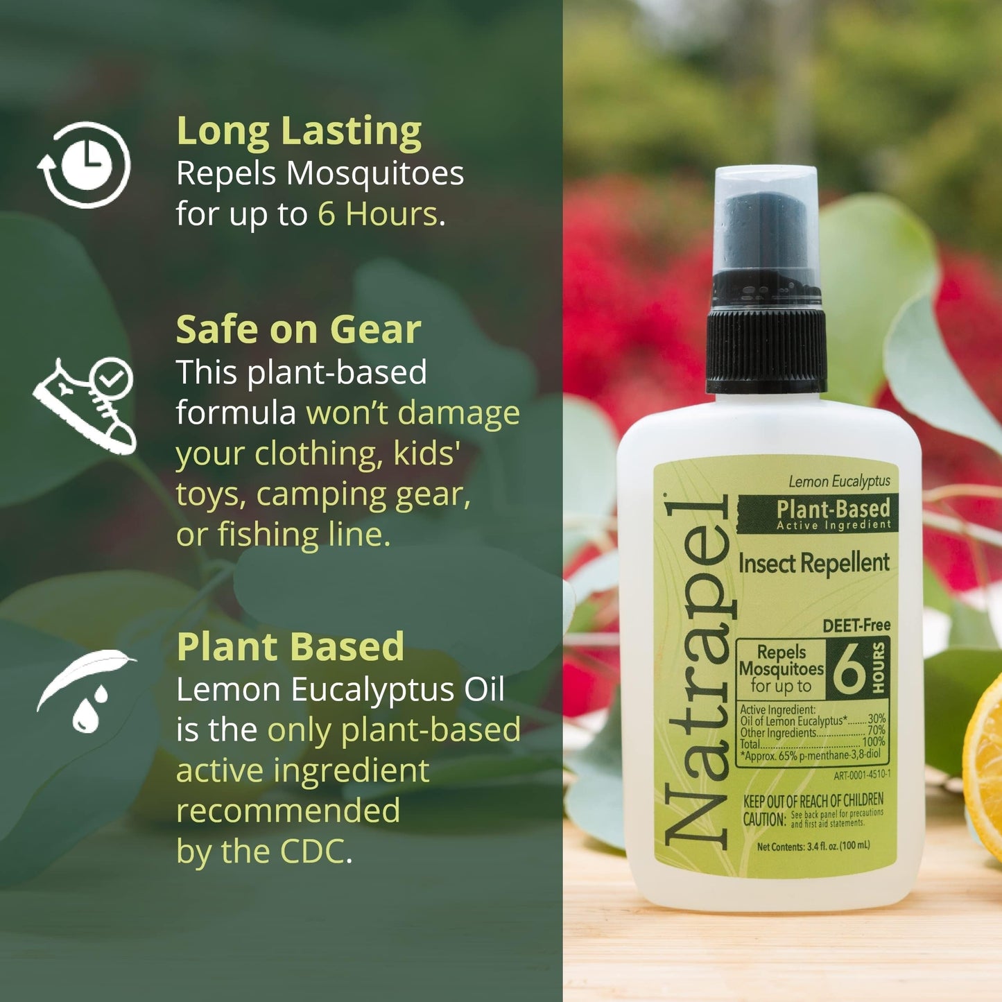 Natrapel Lemon Eucalyptus Pump 3.4 Fl Oz (Pack of 3)