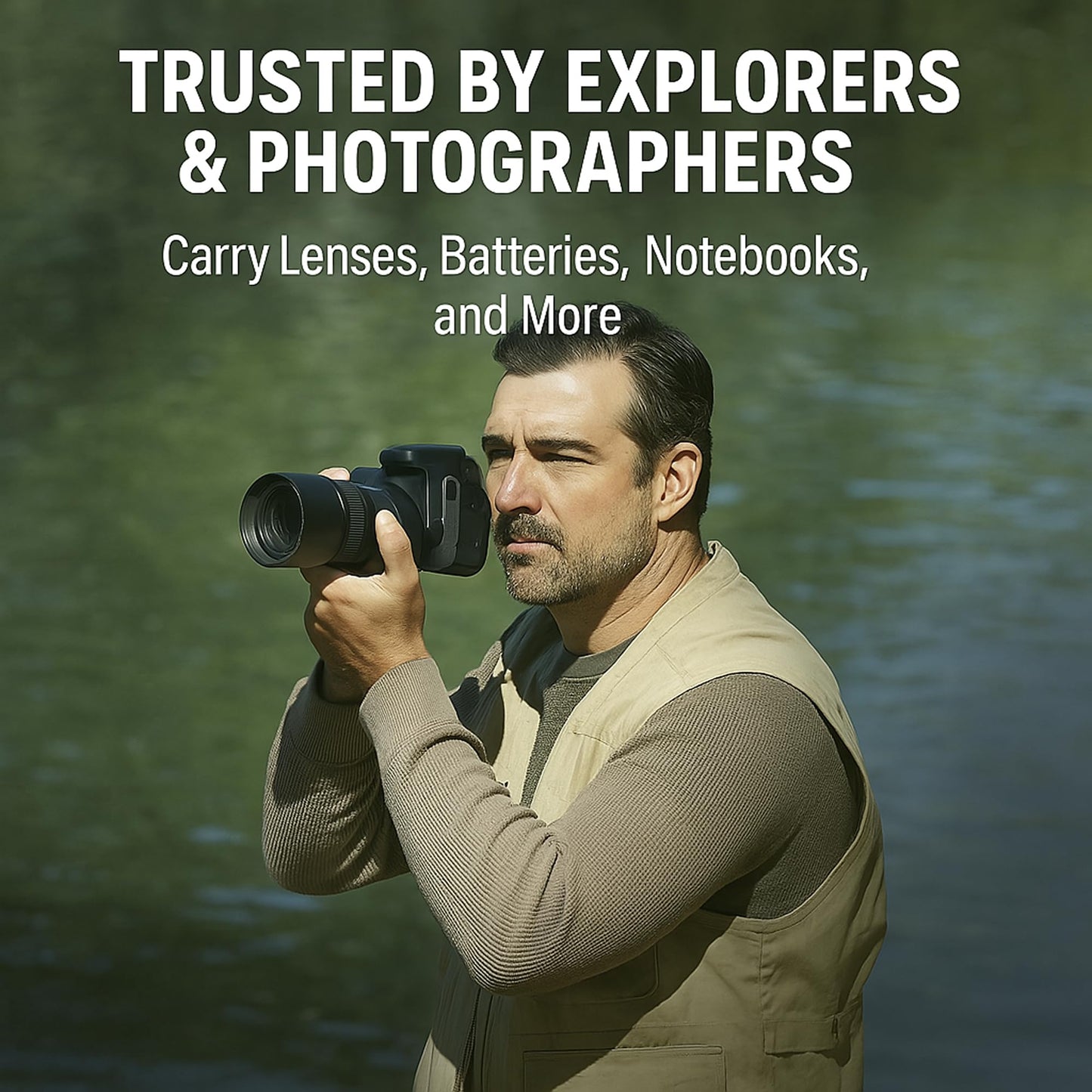 HUMVEE HMV-VS-K-S Small Cotton Safari Vest with Extra Pockets, Khaki