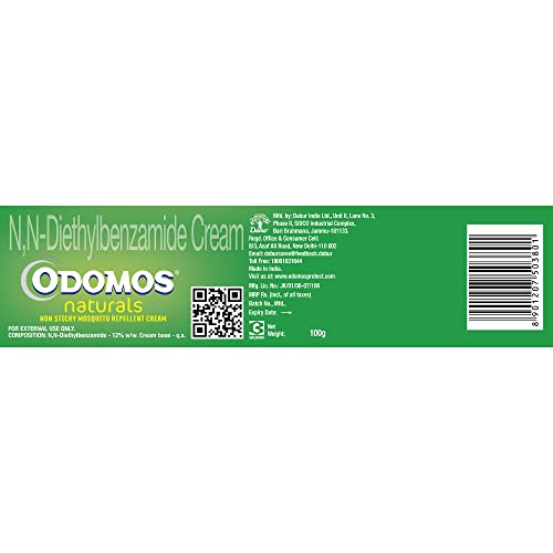 Odomos Naturals Non-Sticky Mosquito Repellent Cream - 100g (Pack of 2), Clinically Tested & Pediatrician Certified | 8 Hours Protection in Single Application | | Safe on Skin