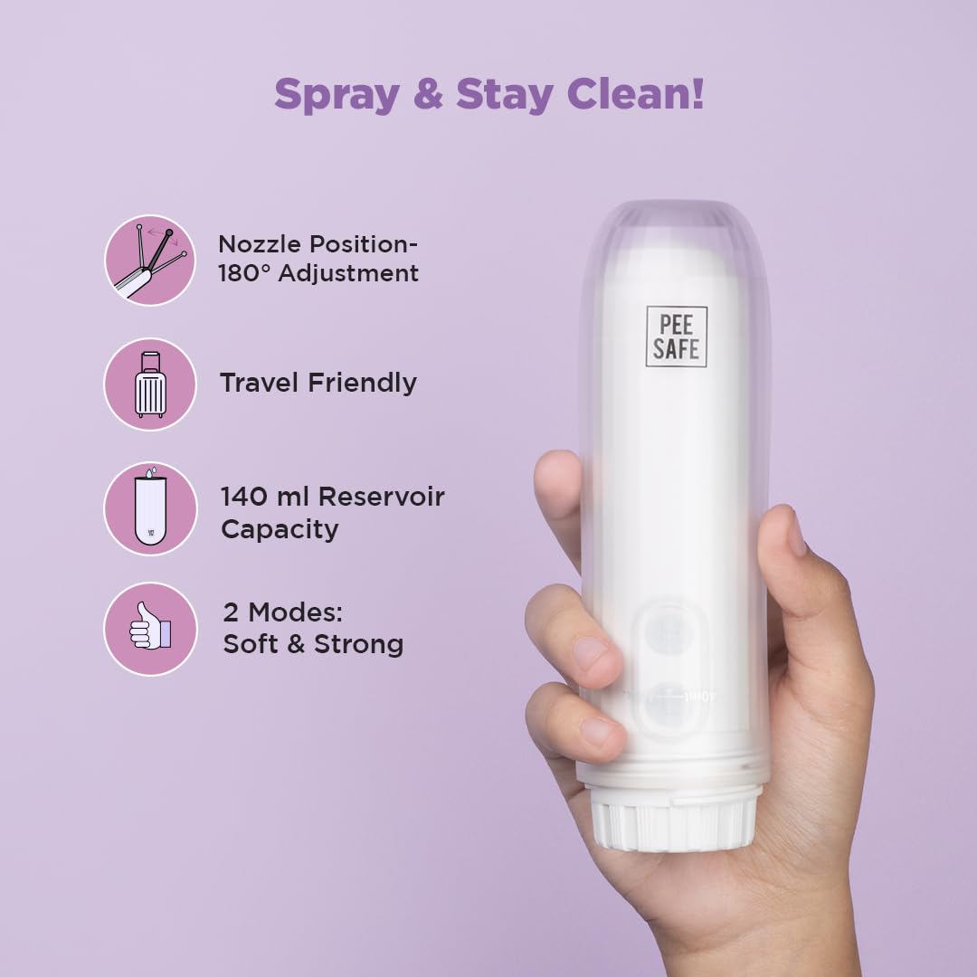 PEESAFE Portable Jet Spray For Travel With Adjustable Nozzle & High Low Spray Mode | Travel-Friendly Handheld Bidet Spray | Travel & Toilet Essentials | Easy To Use | [ Battery Operated ]