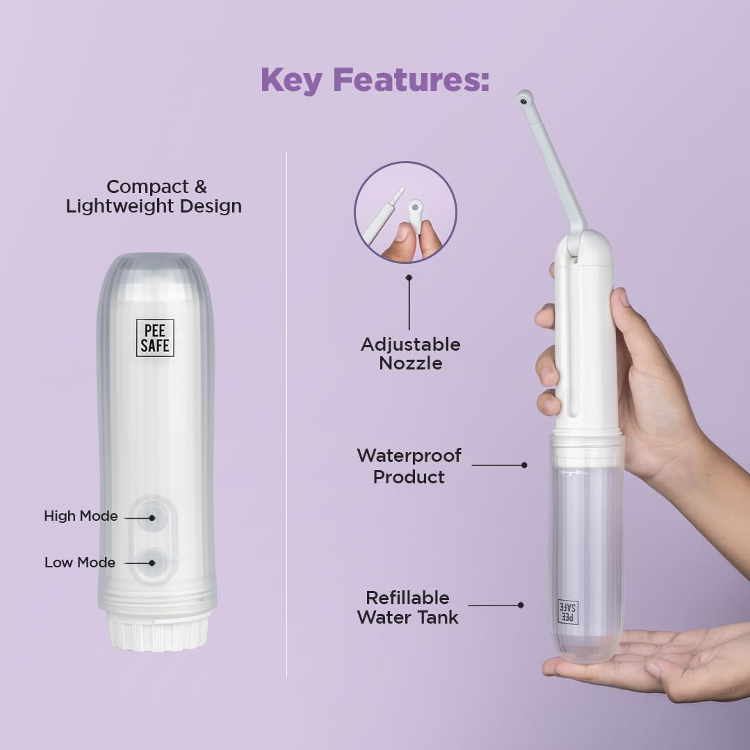 PEESAFE Portable Jet Spray For Travel With Adjustable Nozzle & High Low Spray Mode | Travel-Friendly Handheld Bidet Spray | Travel & Toilet Essentials | Easy To Use | [ Battery Operated ]