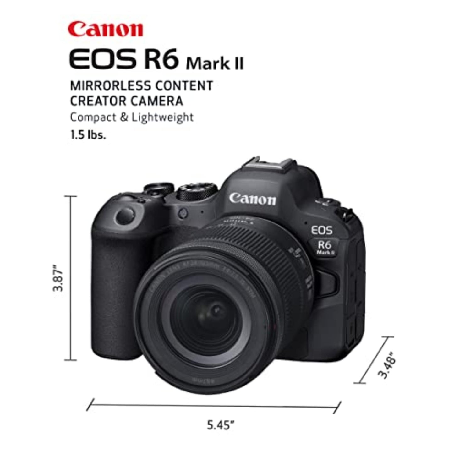 Canon EOS R6 Mark II Mirrorless Camera RF24-105mm F4-7.1 is STM Lens Kit, Full-Frame Hybrid Camera, 24.2 Megapixel CMOS Sensor, Photo and Video Capabilities, Black