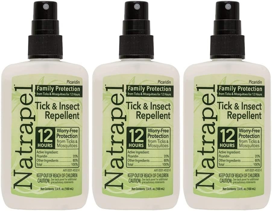Natrapel Tick & Insect Repellent - Bug Spray with 20% Picaridin - Family Protection Against Mosquitoes, Ticks & More - Up to 12 Hours of Protection - 3.4 fl oz (3 Pack)