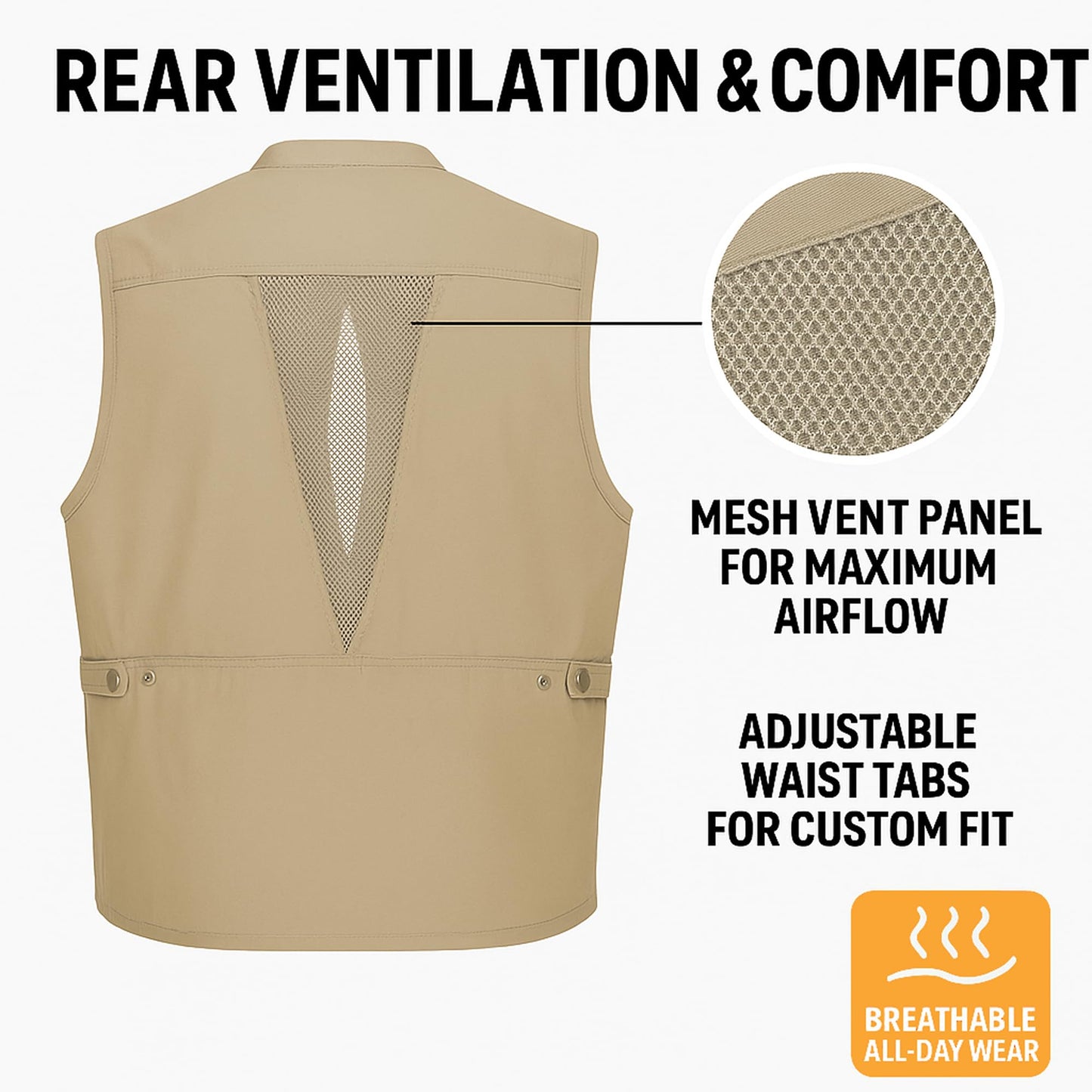 HUMVEE HMV-VS-K-S Small Cotton Safari Vest with Extra Pockets, Khaki
