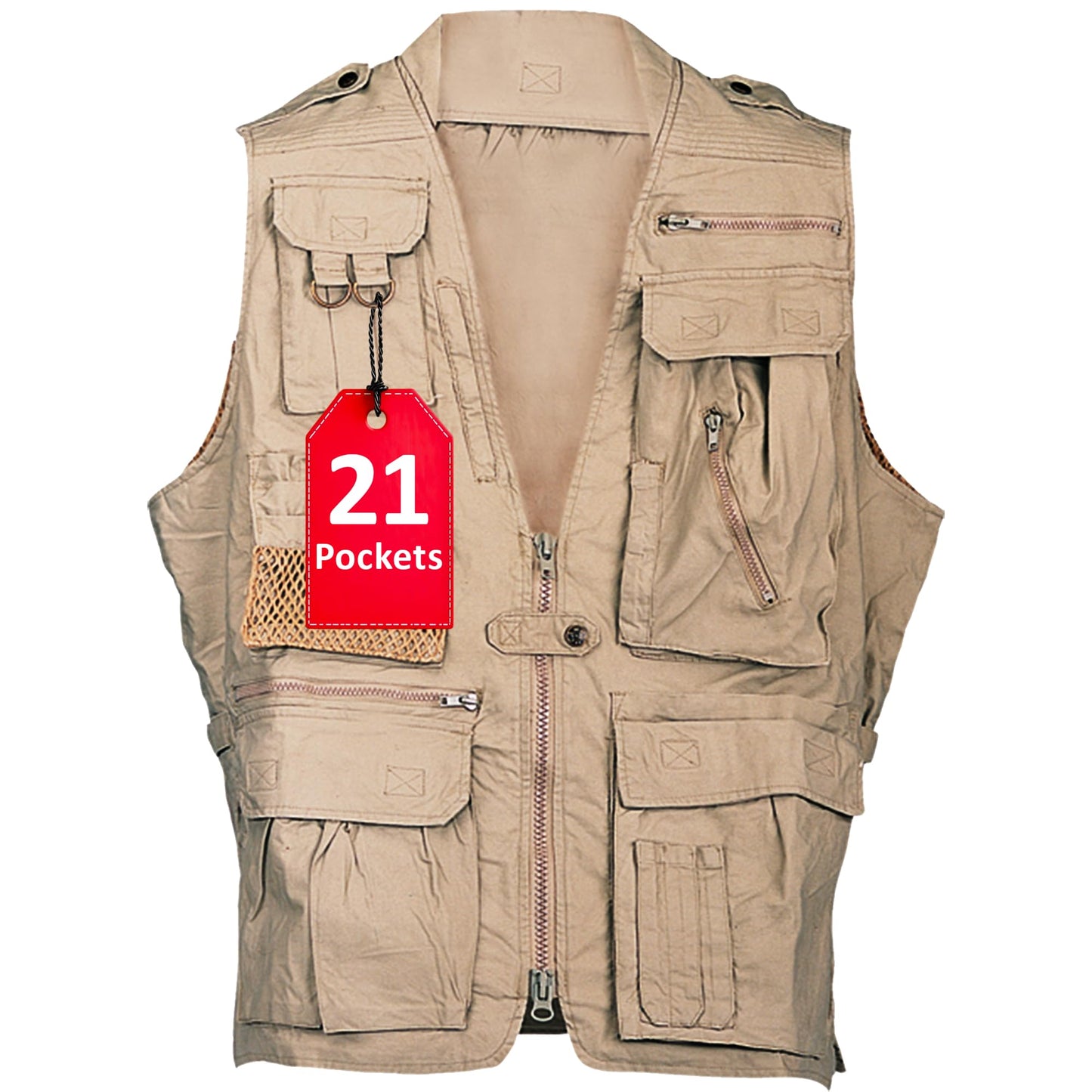 HUMVEE HMV-VS-K-S Small Cotton Safari Vest with Extra Pockets, Khaki