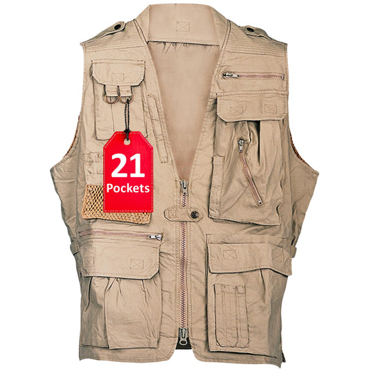 HUMVEE HMV-VS-K-S Small Cotton Safari Vest with Extra Pockets, Khaki