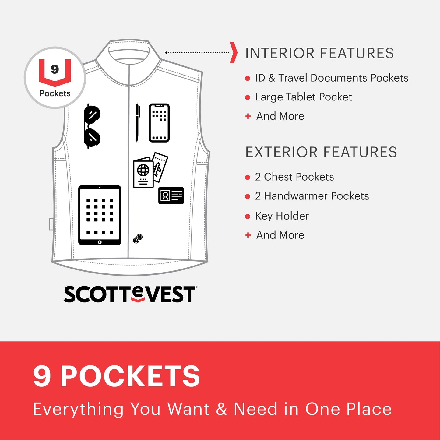 SCOTTeVEST 101 Travel Vest for Men - 9 Hidden Pockets - Breathable Water Repellent Vest for Travel, Hiking, Golfing, and More, Khaki, Large