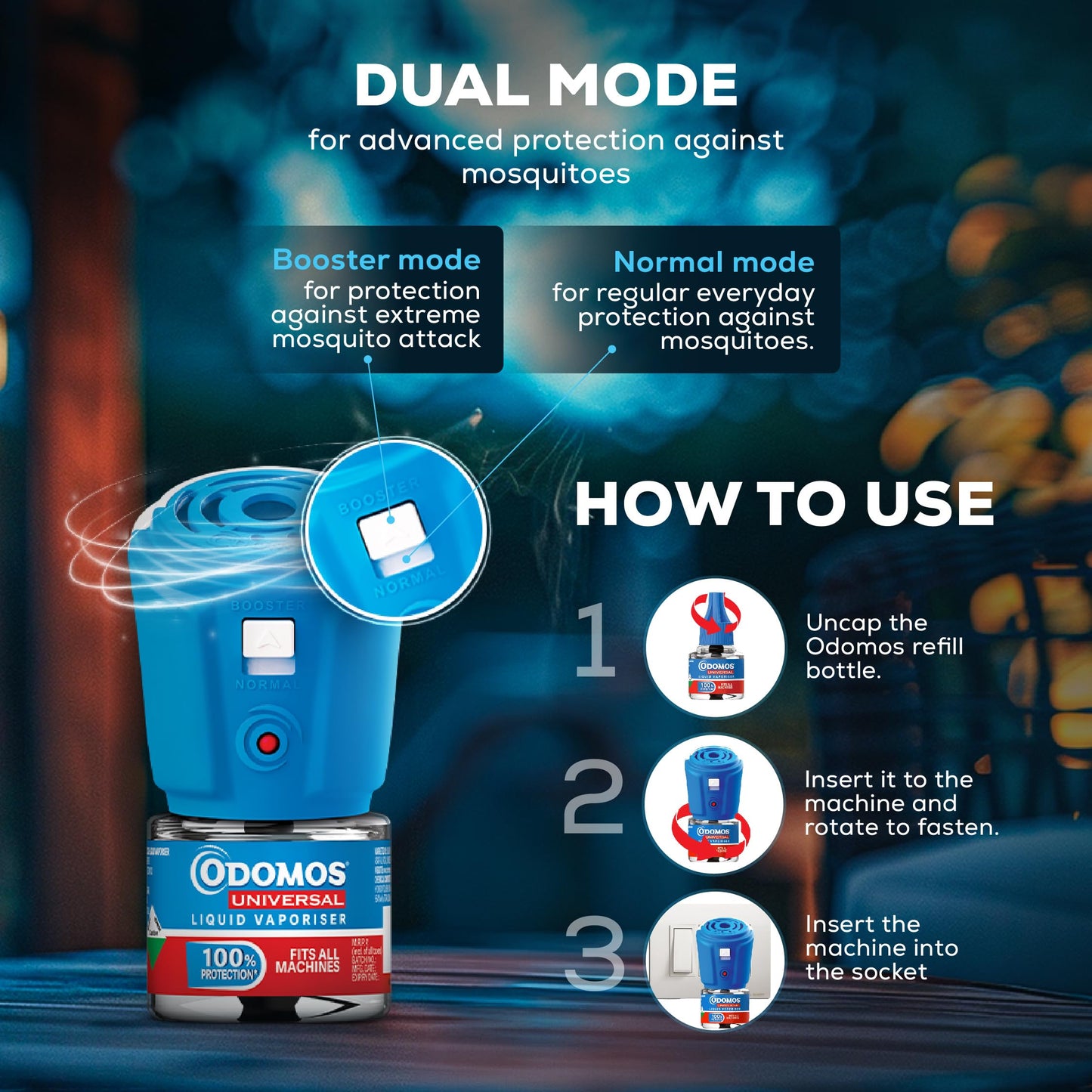 Odomos Universal Liquid Vaporiser 45ml X Pack Of 6 | Mosquito Repellent Single Refill | 100% Protection| Fits All Machines | Protects Dengue, Malaria & Chikungunya Mosquitoes |
