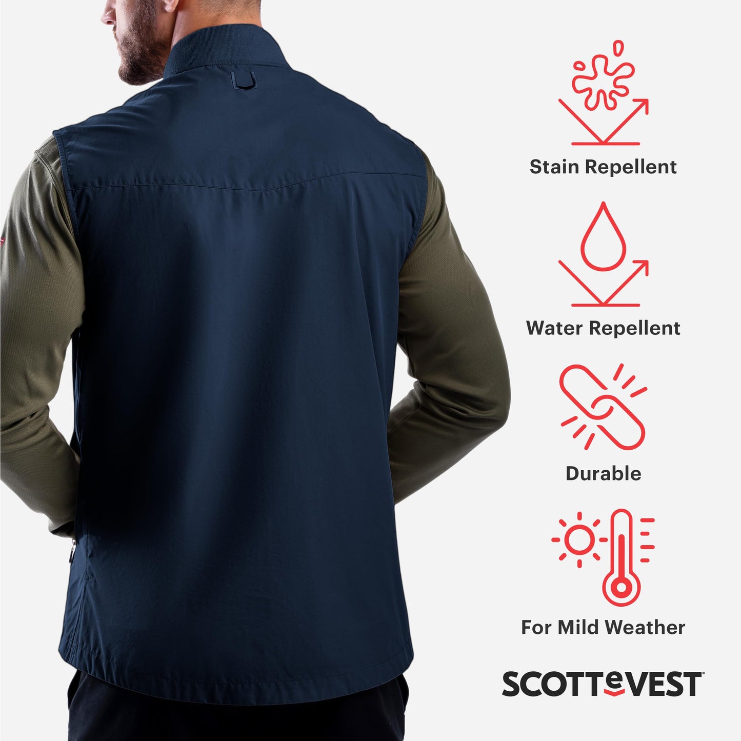 SCOTTeVEST 101 Travel Vest for Men - 9 Hidden Pockets - Breathable Water Repellent Vest for Travel, Hiking, Golfing, and More, Khaki, Large