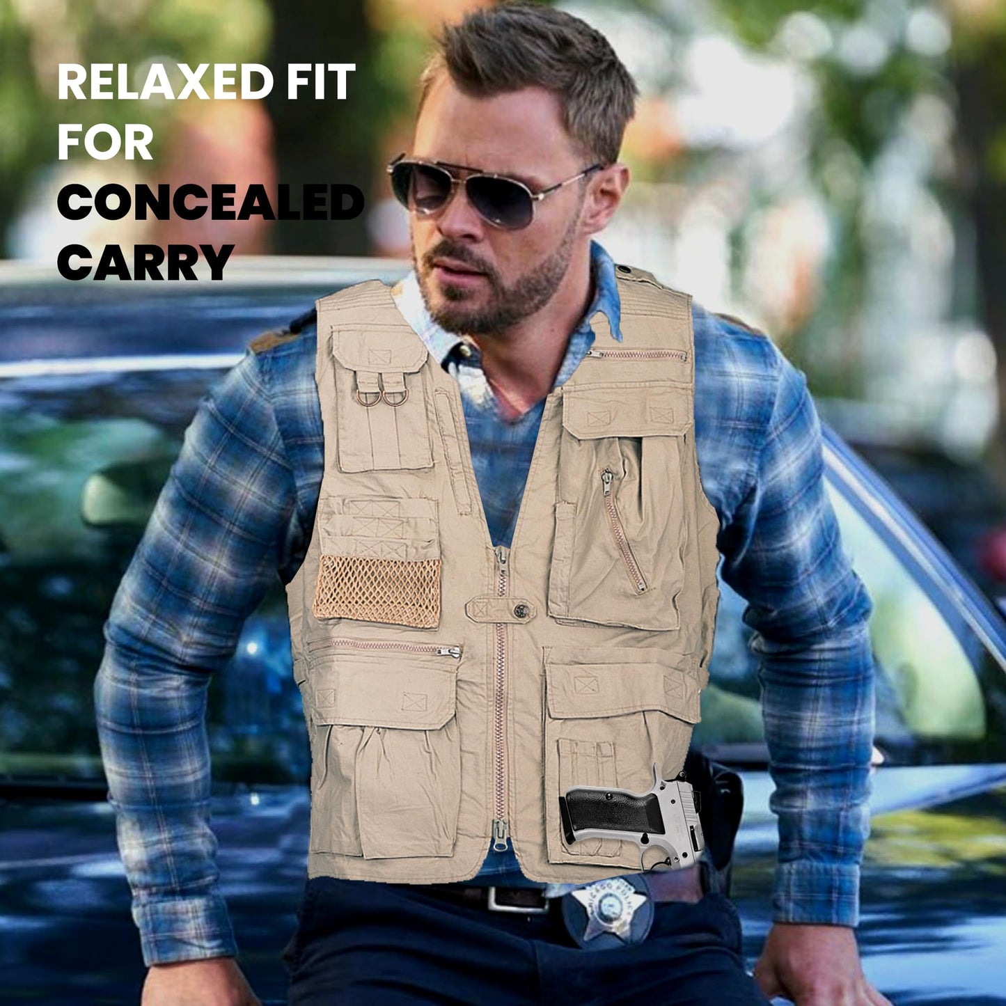 HUMVEE HMV-VS-K-S Small Cotton Safari Vest with Extra Pockets, Khaki